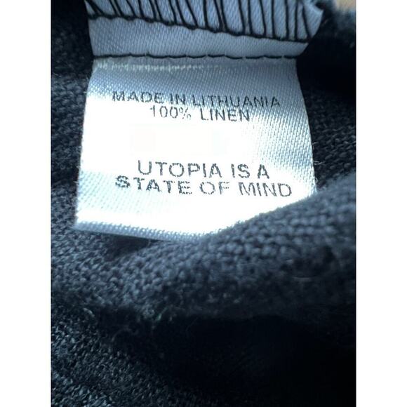 Flax Linen Maxi Skirt Slit Elastic Waist Large Black Lagenlook Prairie Boho - Picture 2 of 6